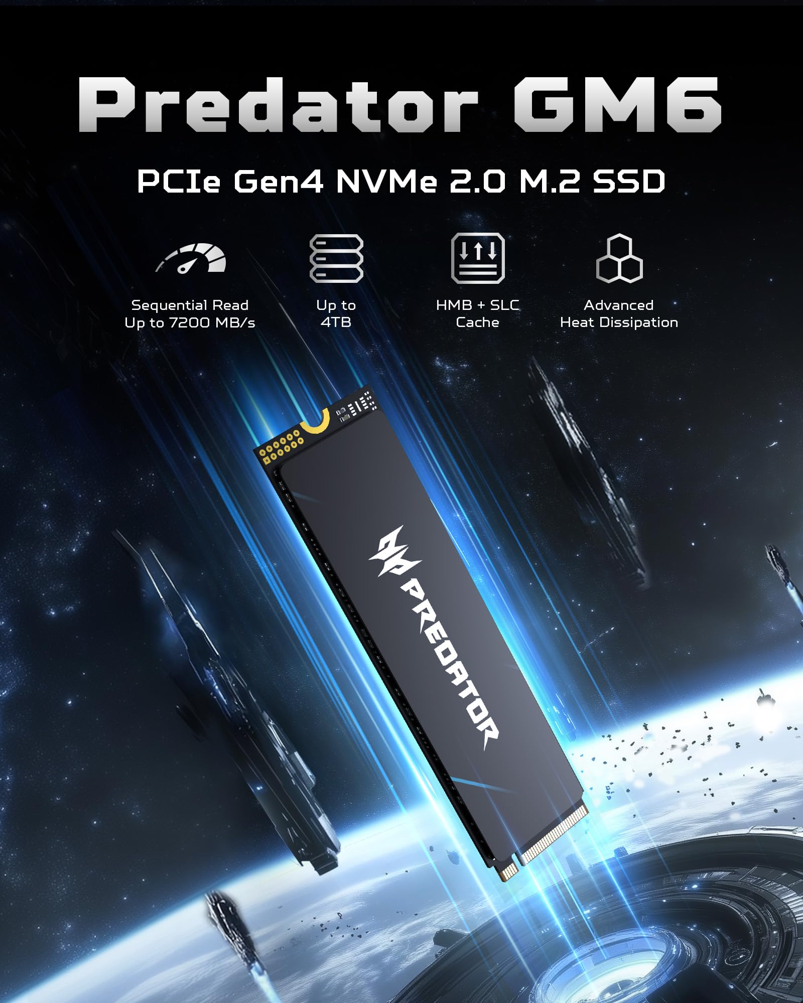 acer Predator GM6 2TB SSD, M.2 2280 PCIe Gen4x4 NVMe 2.0, Up to